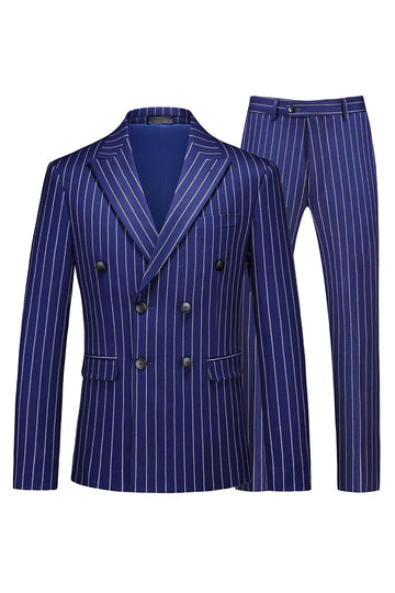 Blue Peak Lapel Striped 2-piece Men Suits